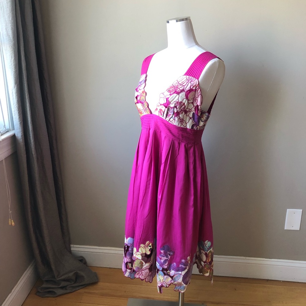 Catherine Malandrino  fuchsia pink embroidered eyelete floral babydoll dress 12